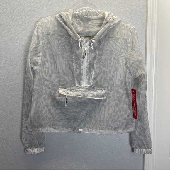 GOOD AMERICAN Icy Leopard Print Wind Breaker Jacket Athleisure Animal - Picture 2 of 13